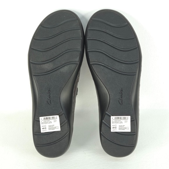 Clarks Collection Cora Poppy Leather Slip-On Shoes 8W Dark Brown Tumbled Comfort - Picture 7 of 10